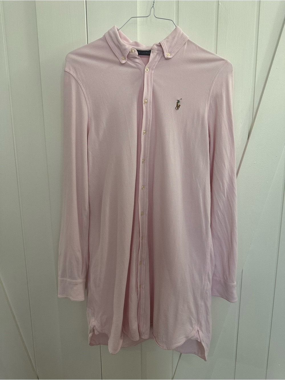 Ralph Lauren Men’s Pink Long-Sleeve Knit Oxford Slim Polo Button Shirt Size XL